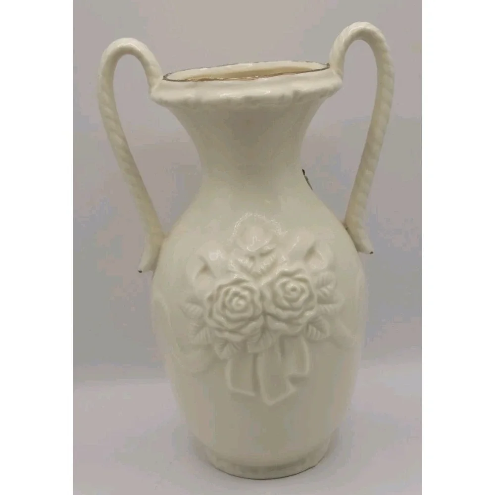 Vintage Cherub Angel Vase Ivory Ceramic 10